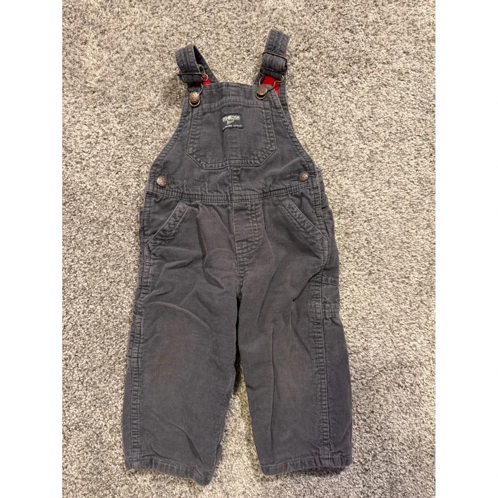 OshKosh Overalls Kids 12M Gray B'gosh Corduroy Bib‎ Workwear Adjustable Straps